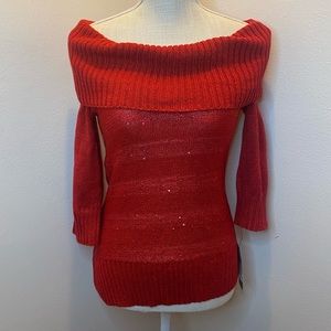 BCX Red Sparkle Off-the-Shoulder Sweater